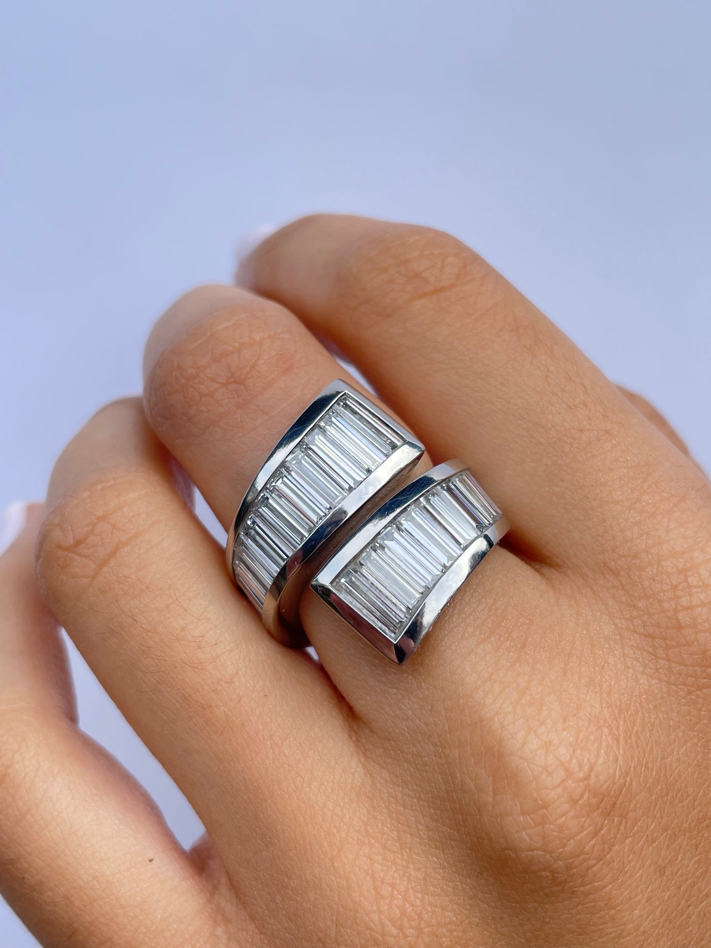 Baguette Cut Diamond Crossover Ring