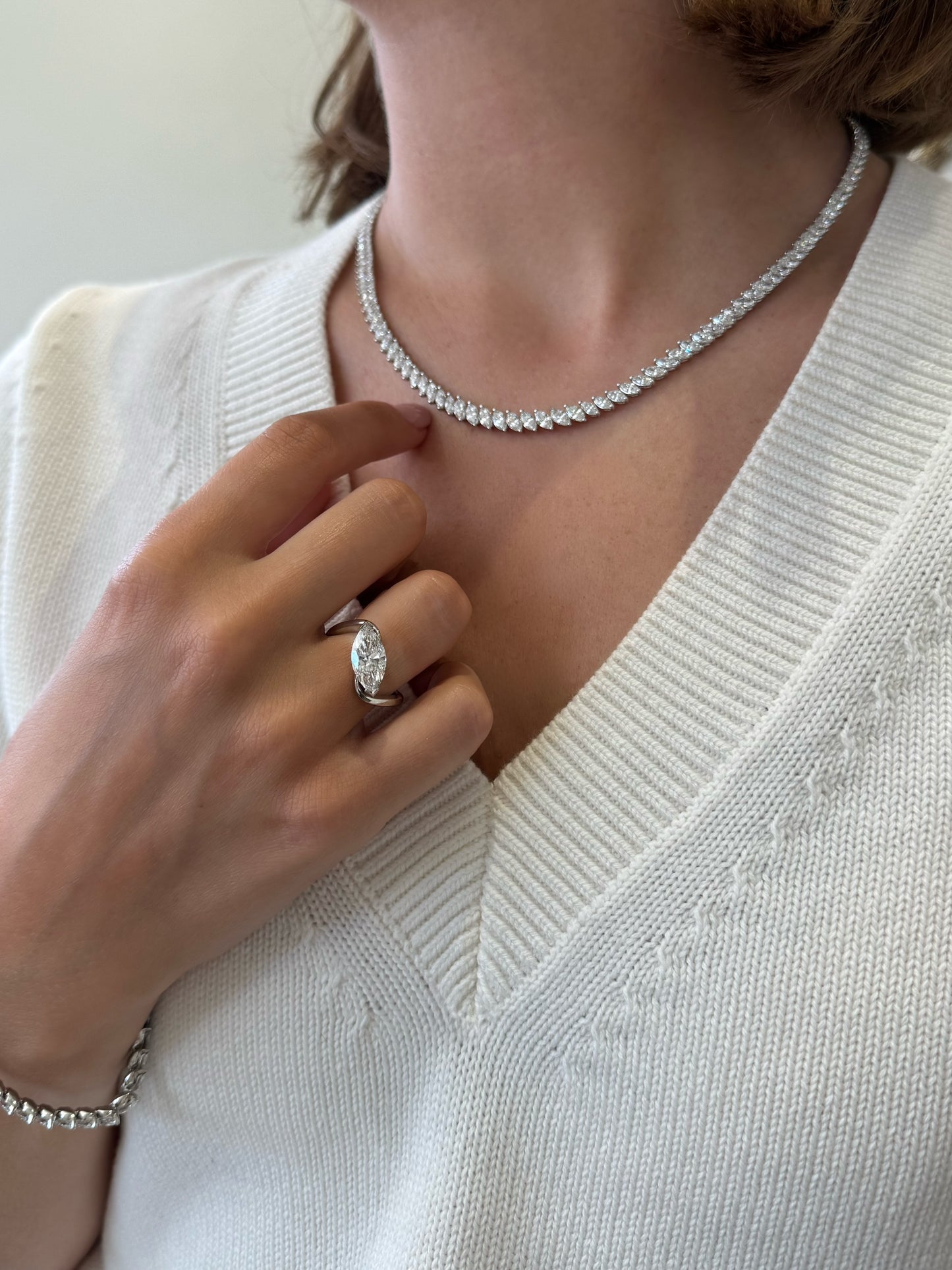 15.99cts Marquise Cut Diamond Line Necklace