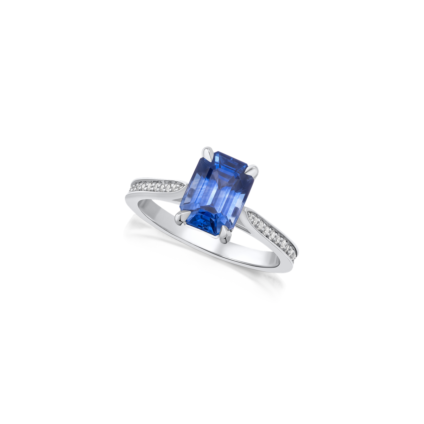 2.58cts Sapphire Solitaire Ring with Diamond-Set Shoulders