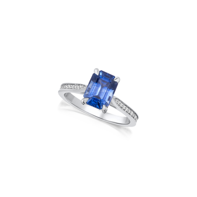 2.58cts Sapphire Solitaire Ring with Diamond-Set Shoulders