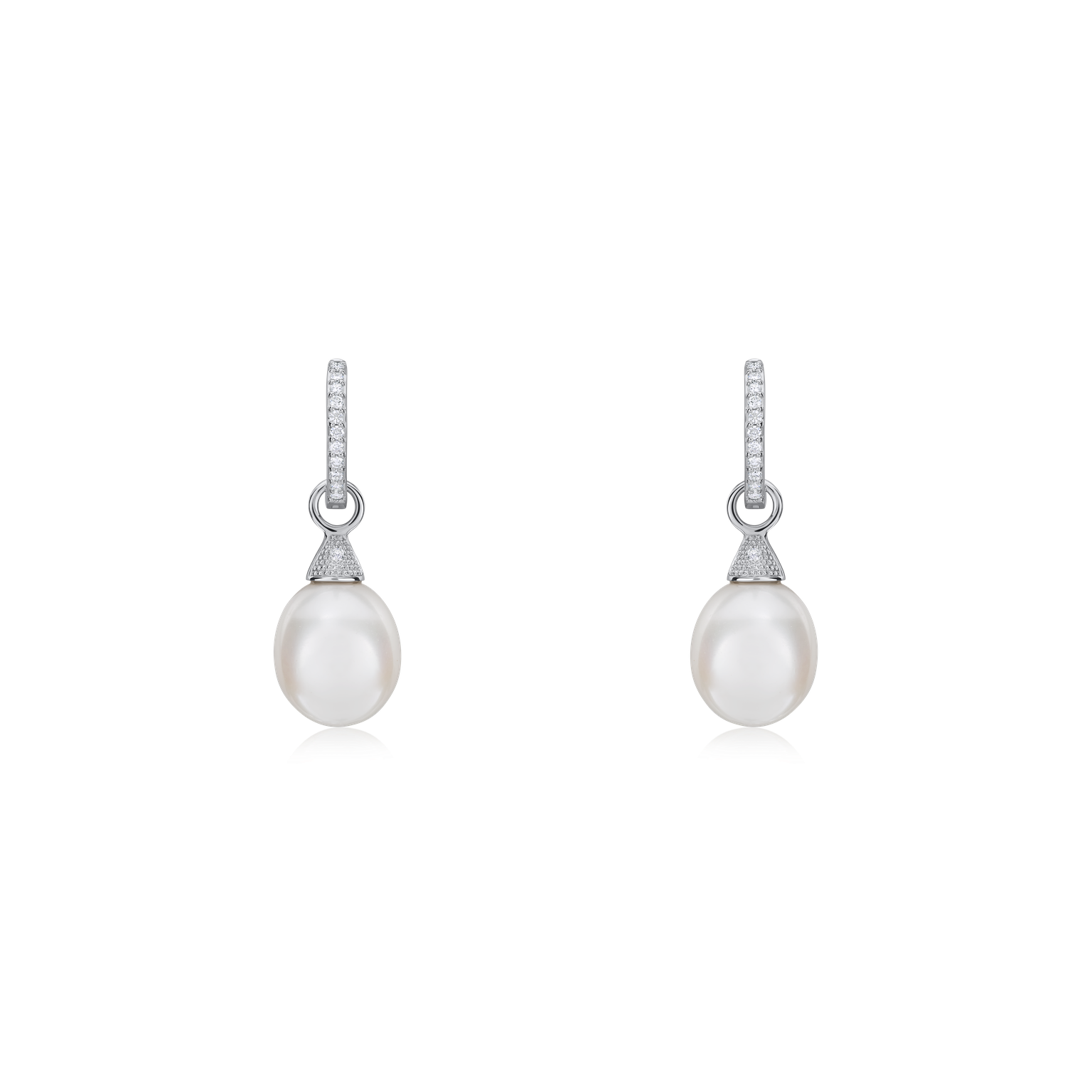 Pearl and Diamond Drop Hoop Earrings
