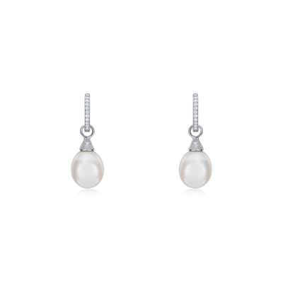 Pearl and Diamond Drop Hoop Earrings