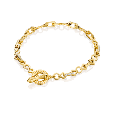 Diamond-Set Fancy Link 18ct Yellow Gold Bracelet