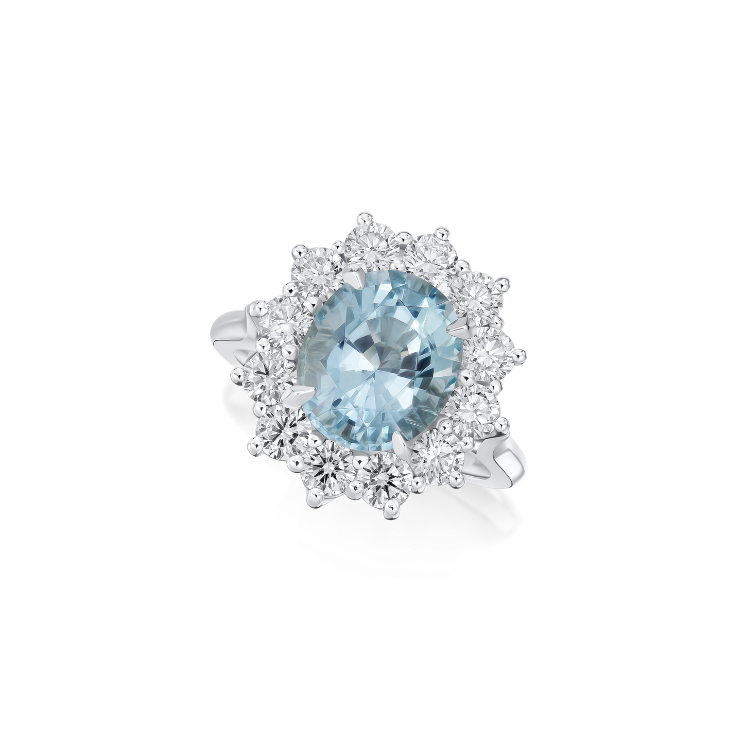 3.43cts Oval Aquamarine and Diamond Ravello Cluster Ring