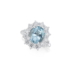 3.43cts Oval Aquamarine and Diamond Ravello Cluster Ring