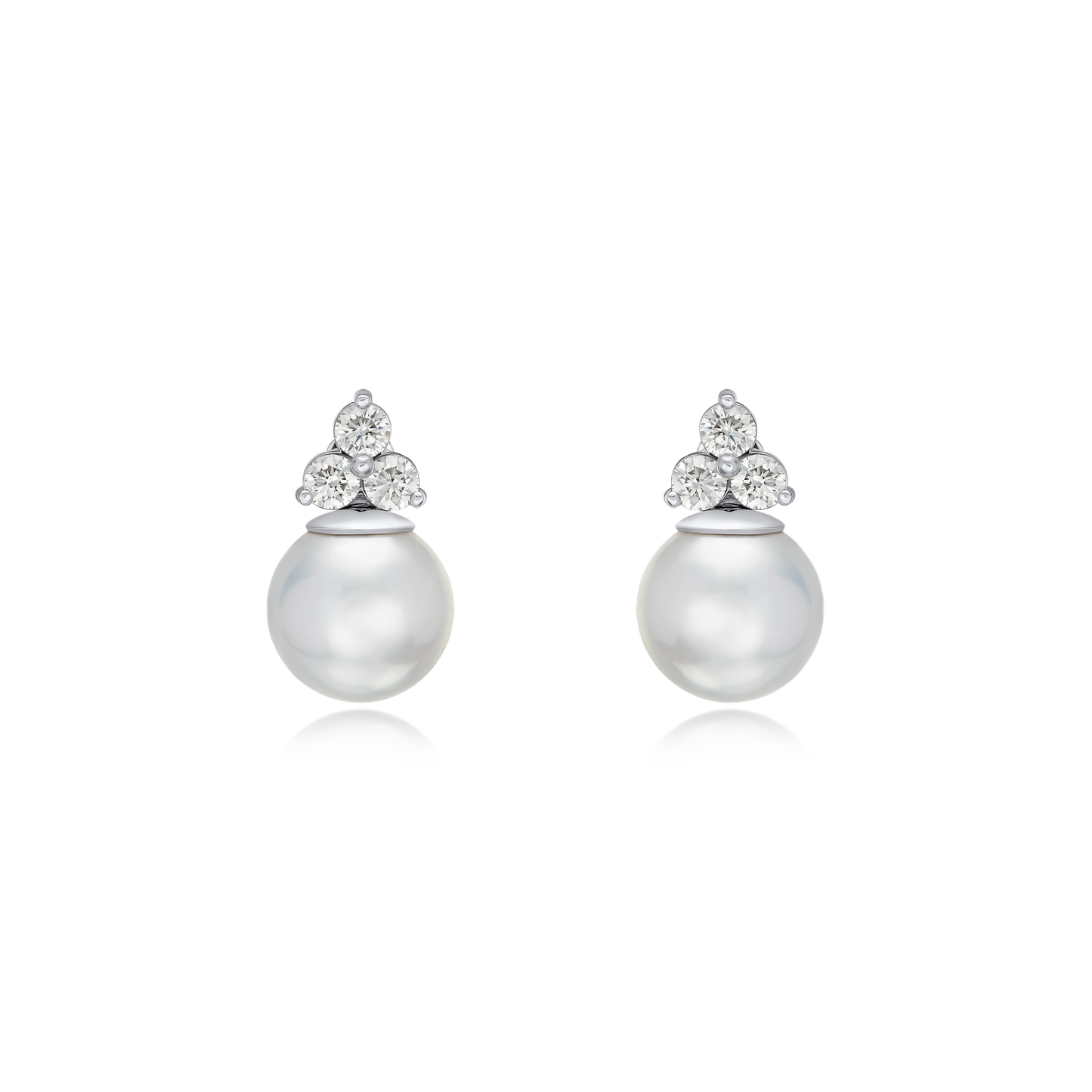 11-12mm Pearl and Trefoil Diamond Earrings