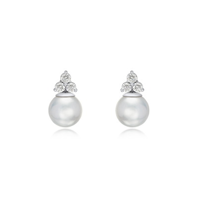 11-12mm Pearl and Trefoil Diamond Earrings