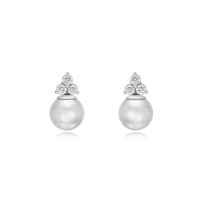 Trefoil Collection Diamond and Pearl Drop Earrings