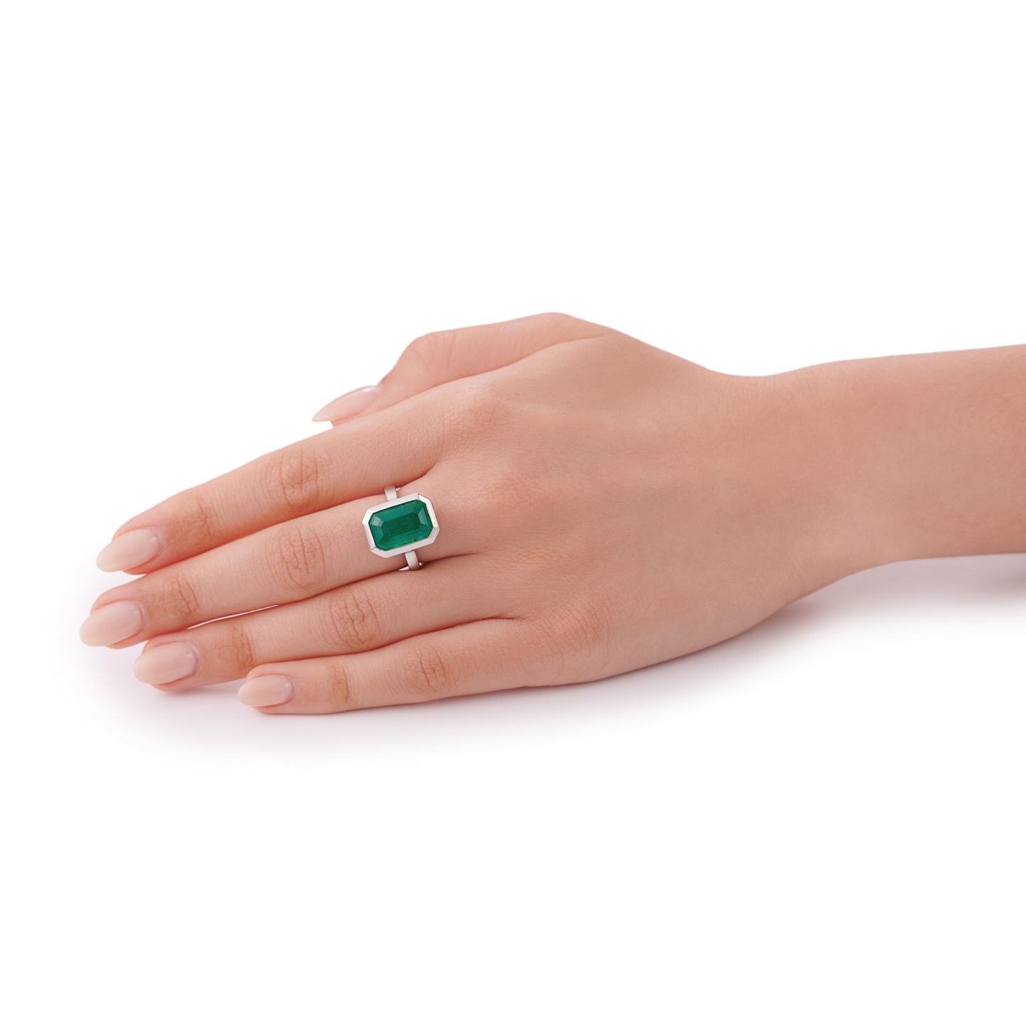 6.02cts Rubover Set Octagon Emerald Ring