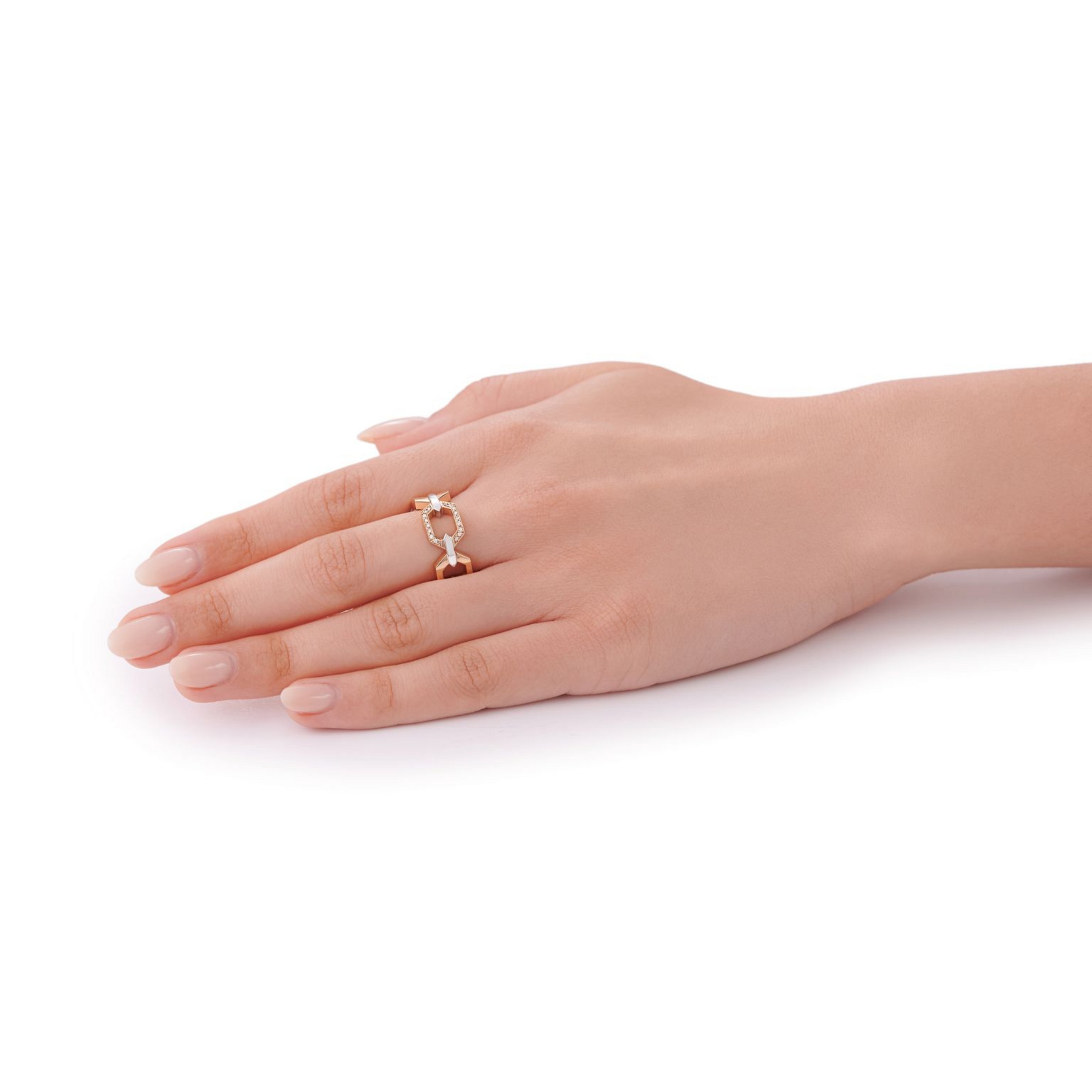 Nectar 18ct Rose Gold and Platinum Diamond Set Ring