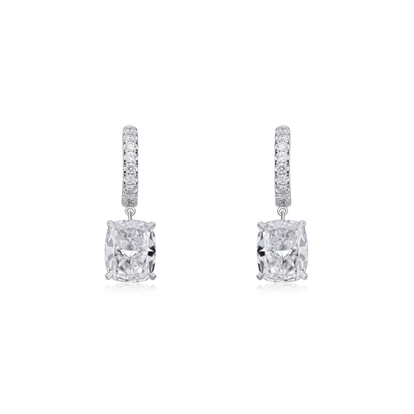 Diamond Hoop earrings with Cushion Cut Diamond Drops