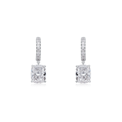 Diamond Hoop earrings with Cushion Cut Diamond Drops
