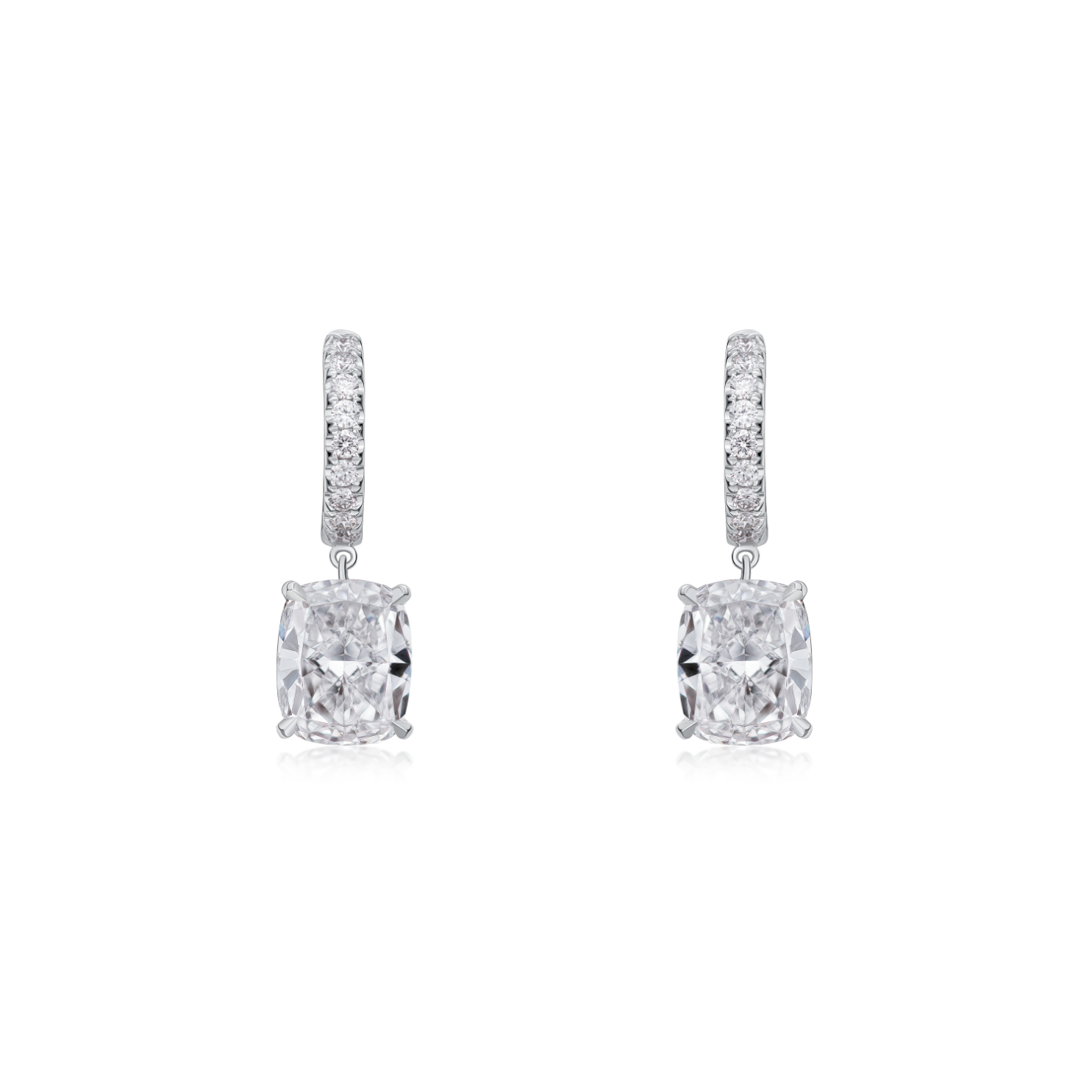 Diamond Hoop earrings with Cushion Cut Diamond Drops