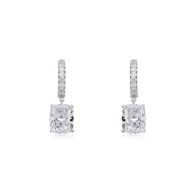 Diamond Hoop earrings with Cushion Cut Diamond Drops