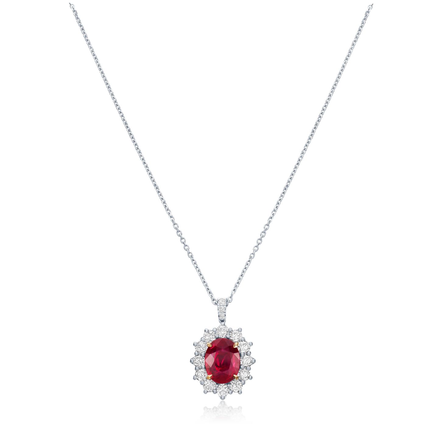 3.44cts Oval Ruby and Diamond Ravello Cluster Pendant