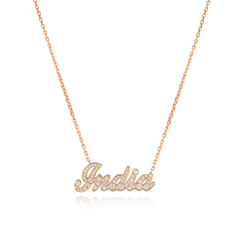 'India' Diamond Set Rose Gold Name Pendant