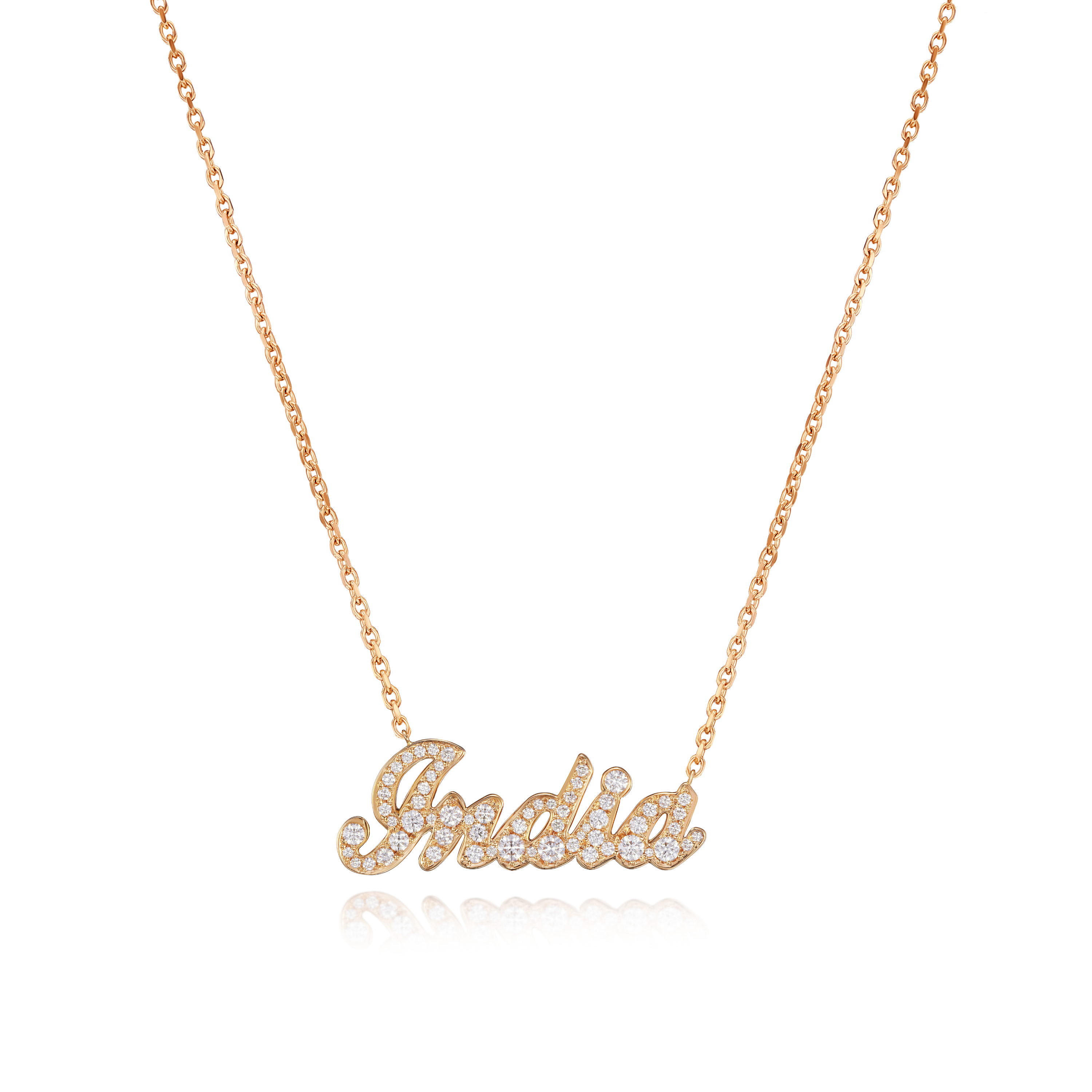'India' Diamond Set Rose Gold Name Pendant