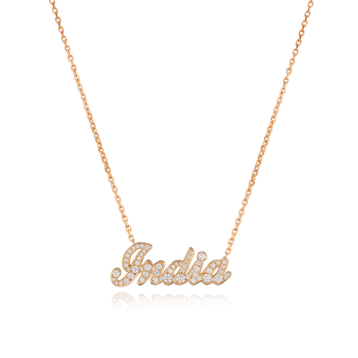 'India' Diamond Set Rose Gold Name Pendant