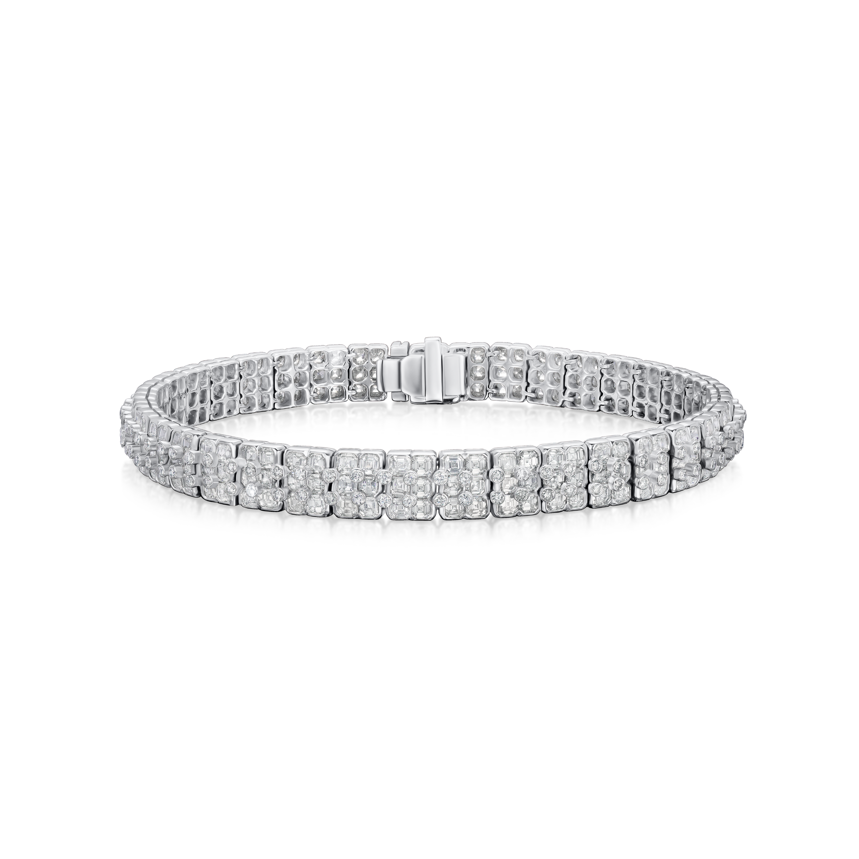 Asscher and Round Brilliant Cut Diamond Bracelet