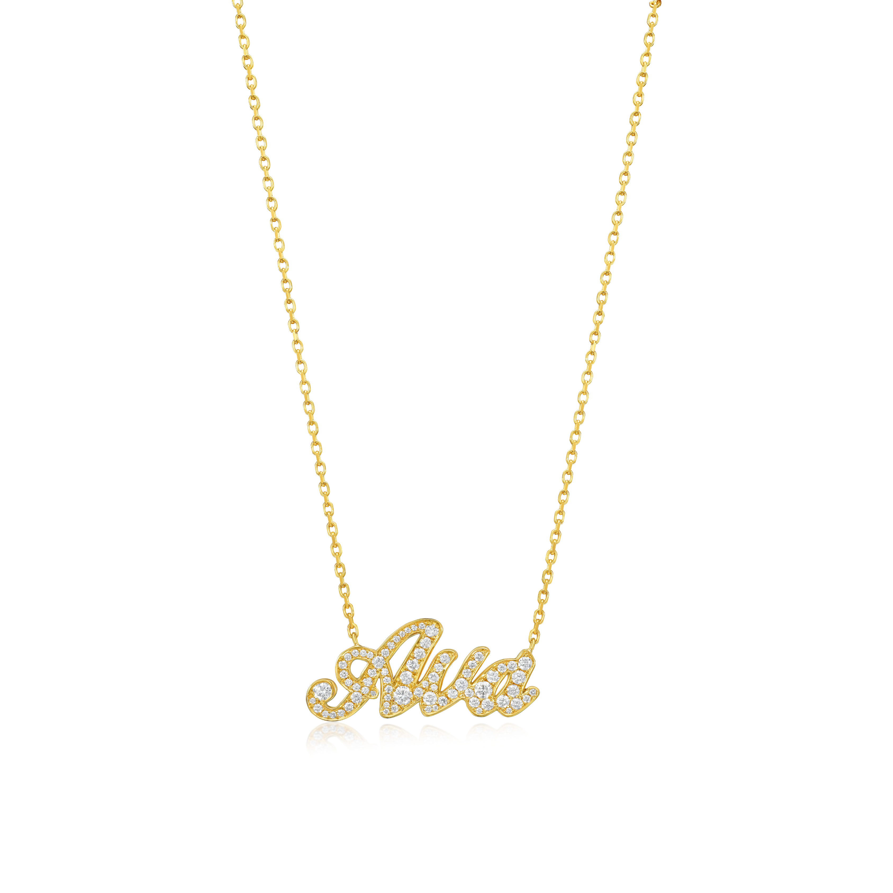 'Ava' Diamond Set Yellow Gold Name Pendant