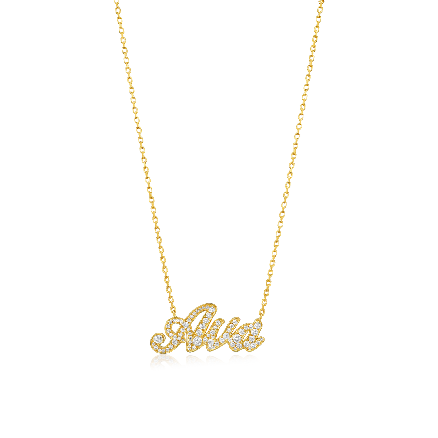 'Ava' Diamond Set Yellow Gold Name Pendant