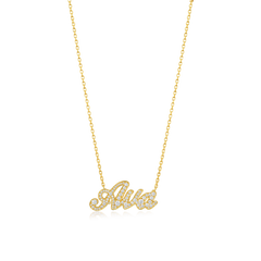 'Ava' Diamond Set Yellow Gold Name Pendant