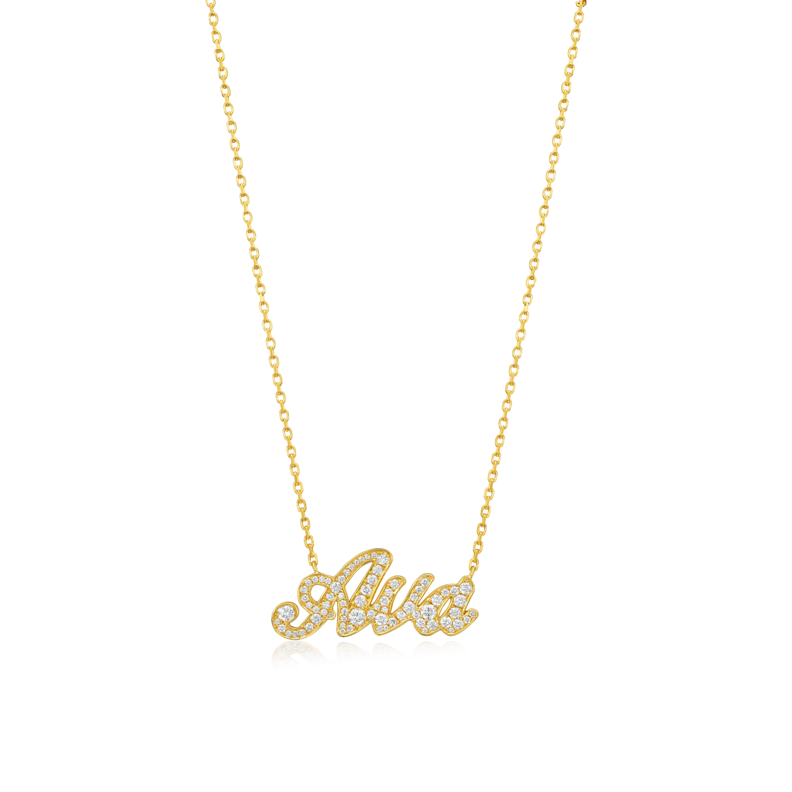 'Ava' Diamond Set Yellow Gold Name Pendant