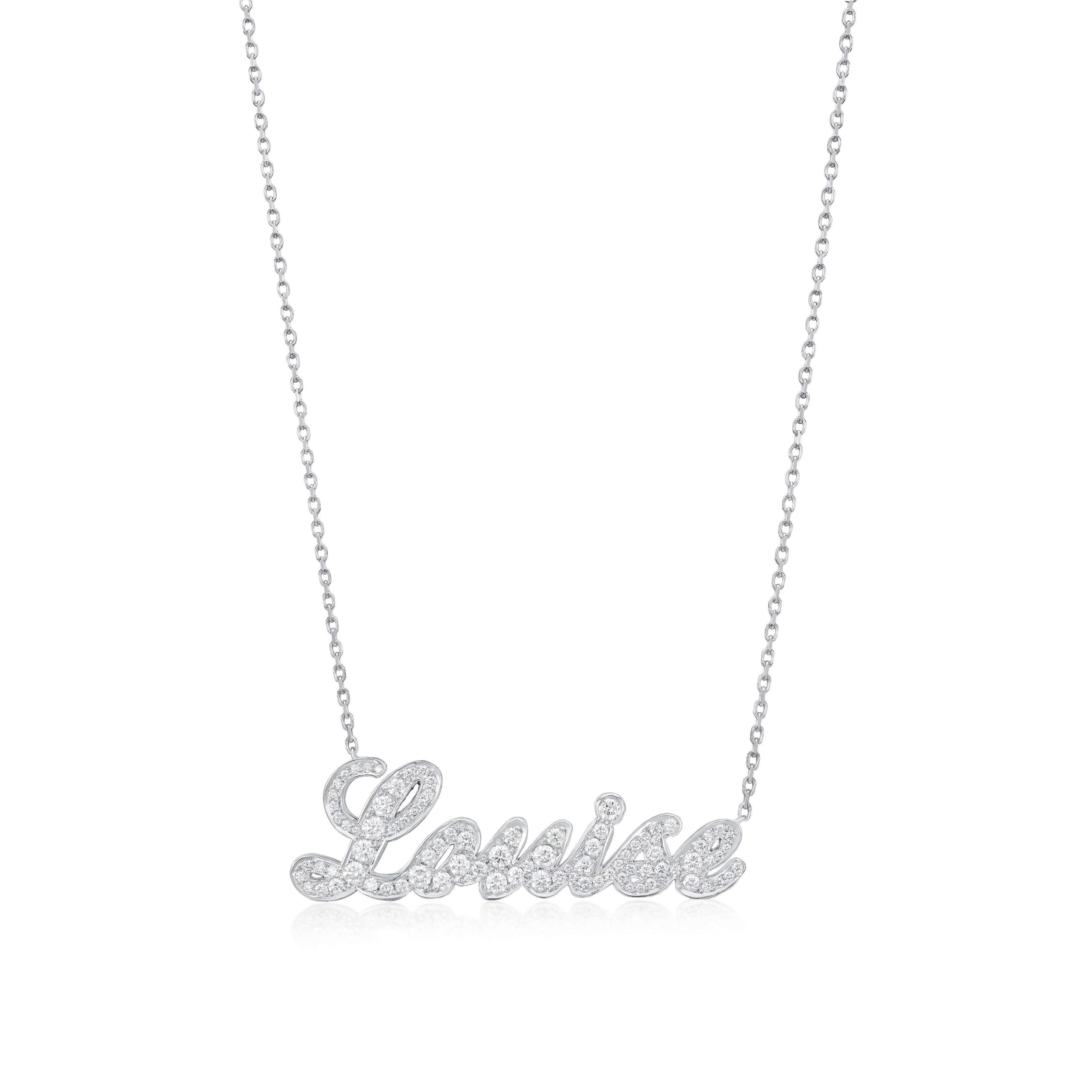 'Louise' Diamond Set Platinum Name Pendant