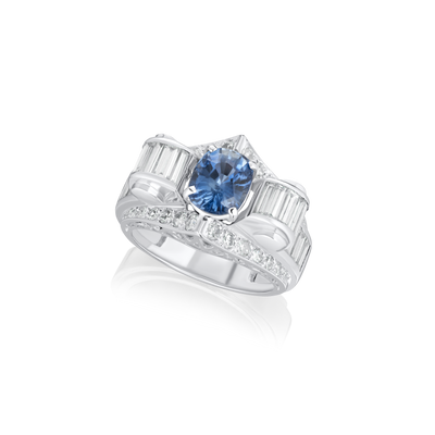 2.54cts Oval-Shape Sapphire and Diamond Dress Ring