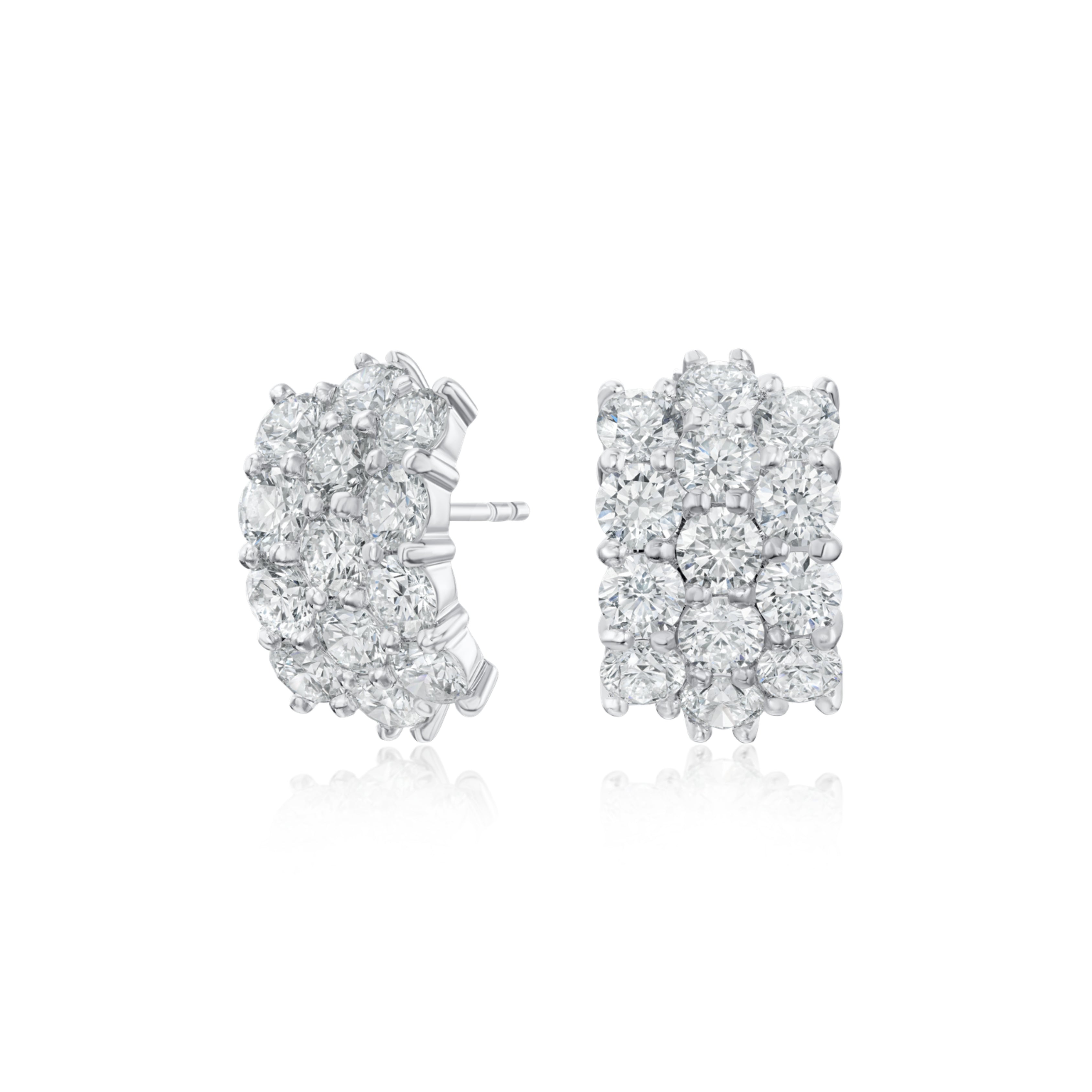 4.14cts Diamond-Set Three Row Wave Stud Earrings
