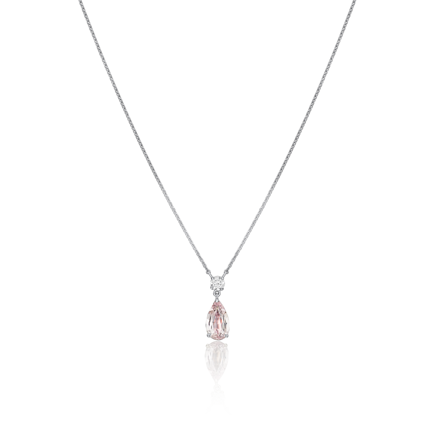 Pear Shape Peach Sapphire and Diamond Pendant