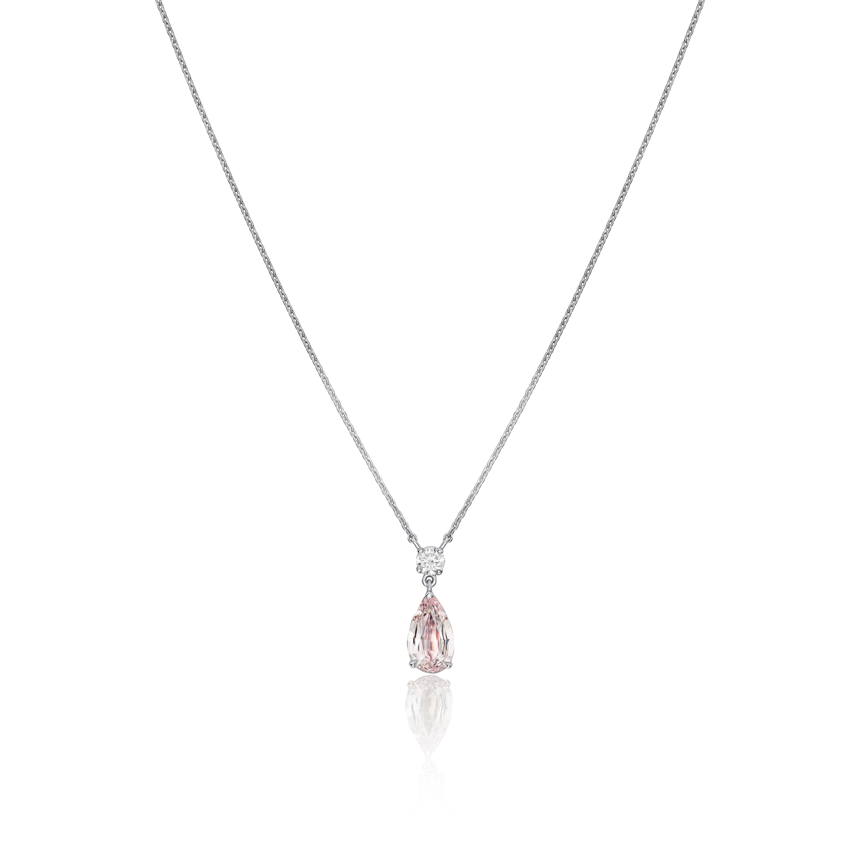 Pear Shape Peach Sapphire and Diamond Pendant
