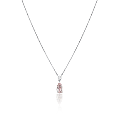 Pear Shape Peach Sapphire and Diamond Pendant