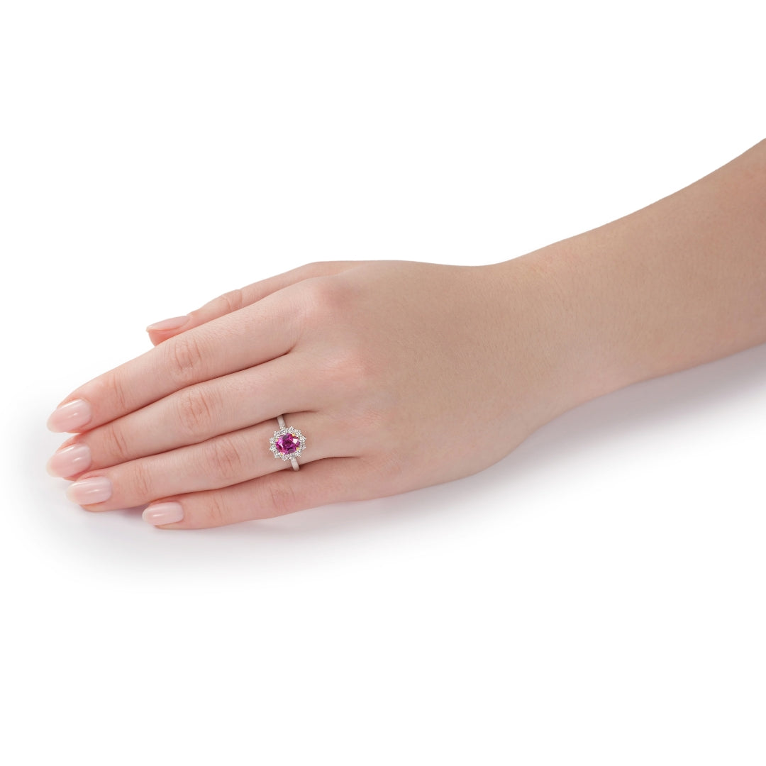 1.37cts Pink Sapphire and Diamond Cluster Ring