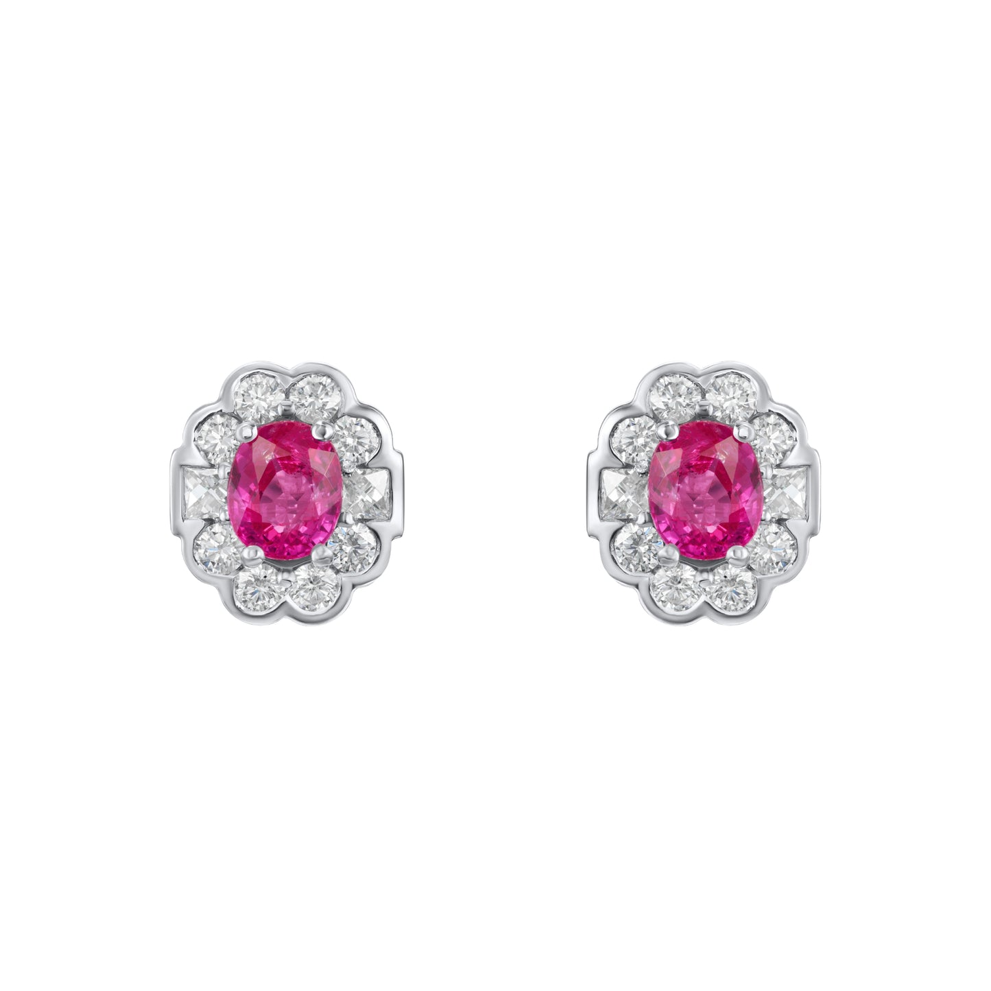 2.08cts Ruby and Diamond Cluster Earrings
