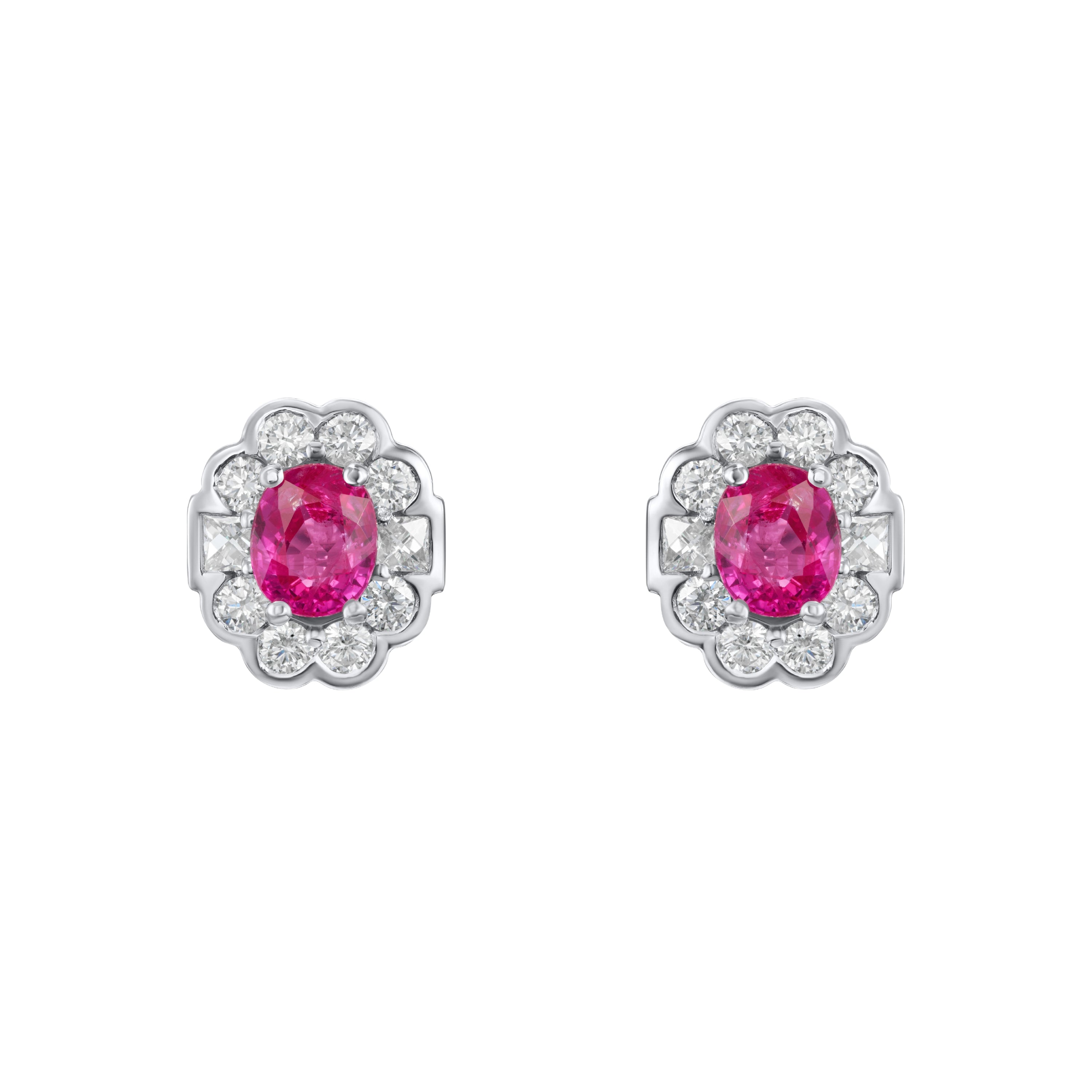 2.08cts Ruby and Diamond Cluster Earrings