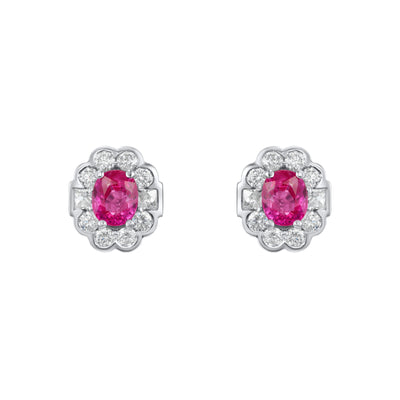 2.08cts Ruby and Diamond Cluster Earrings
