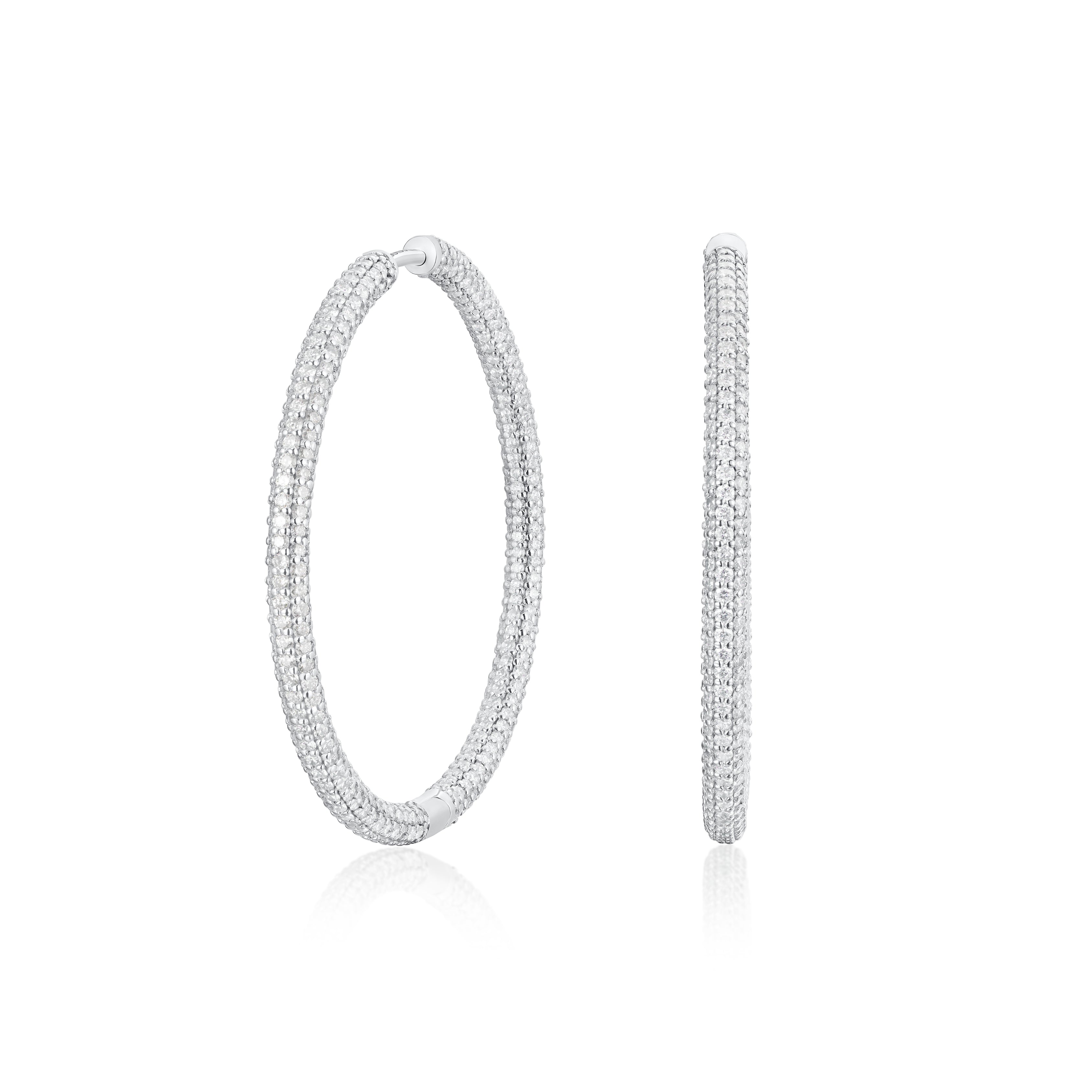 5.98cts Pave-Set 18ct White Gold Hoop Earrings