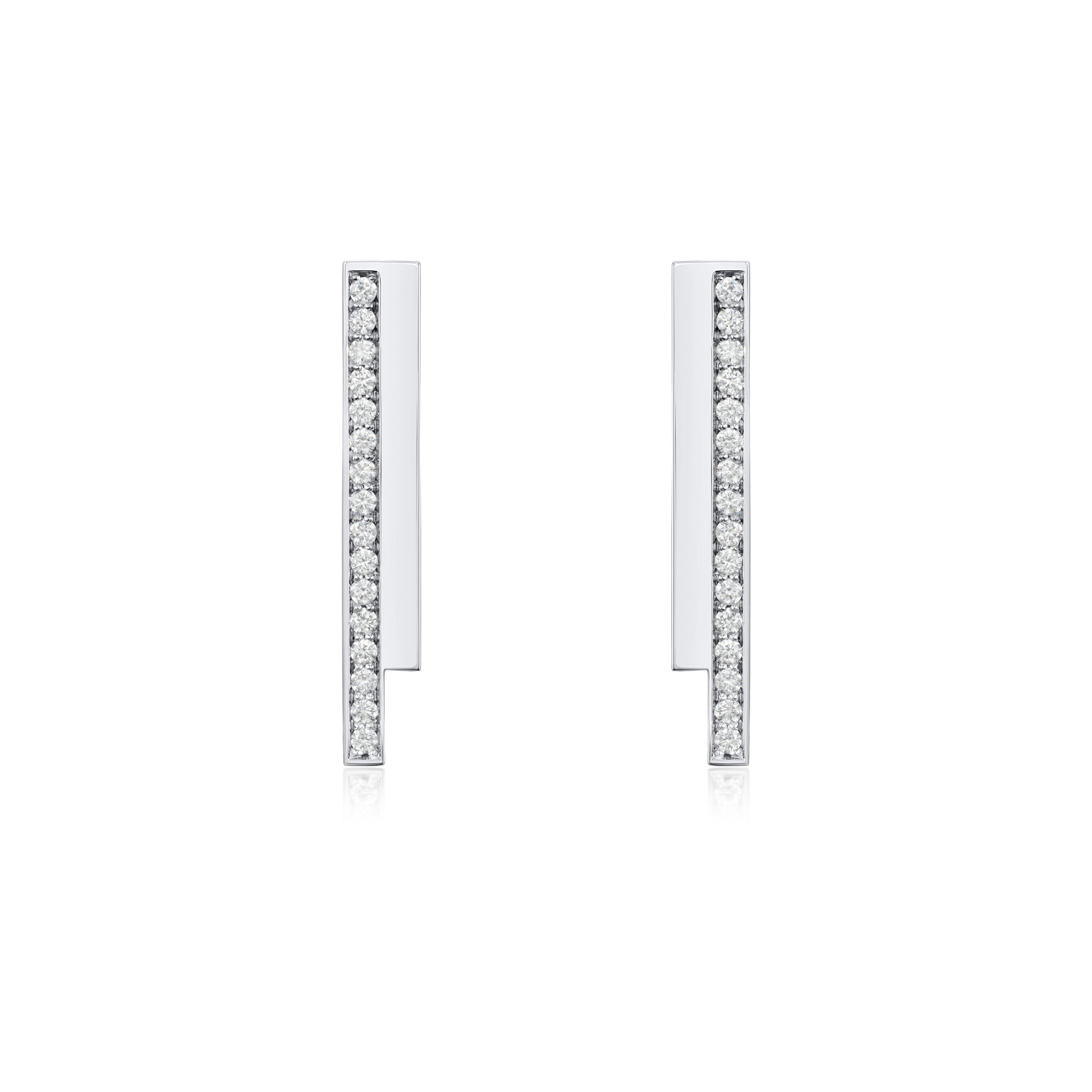 Skyline Collection Two Row Diamond Set Platinum Drop Earrings