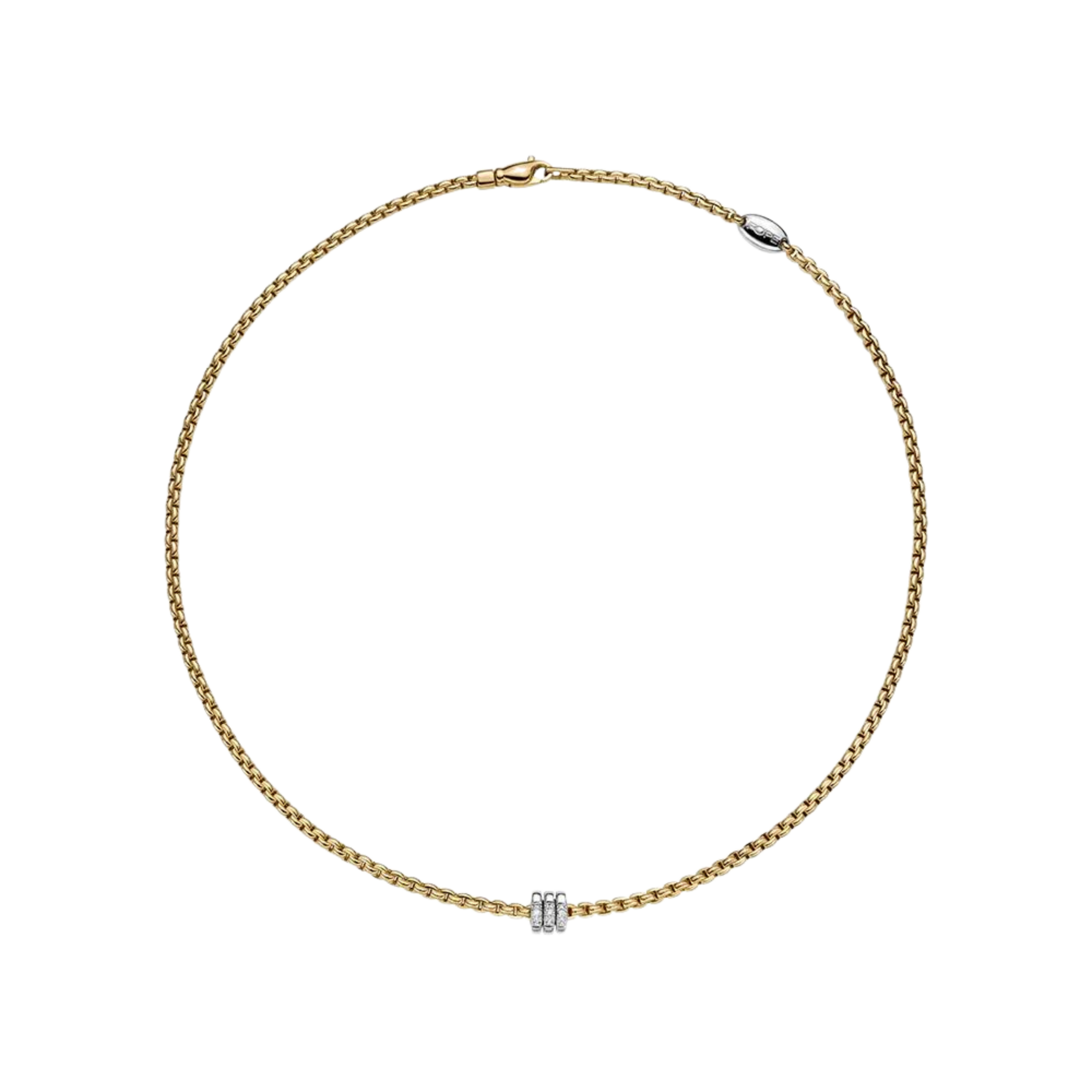 Eka 18ct Yellow Gold Necklace With Three Pavé Diamond Rondels