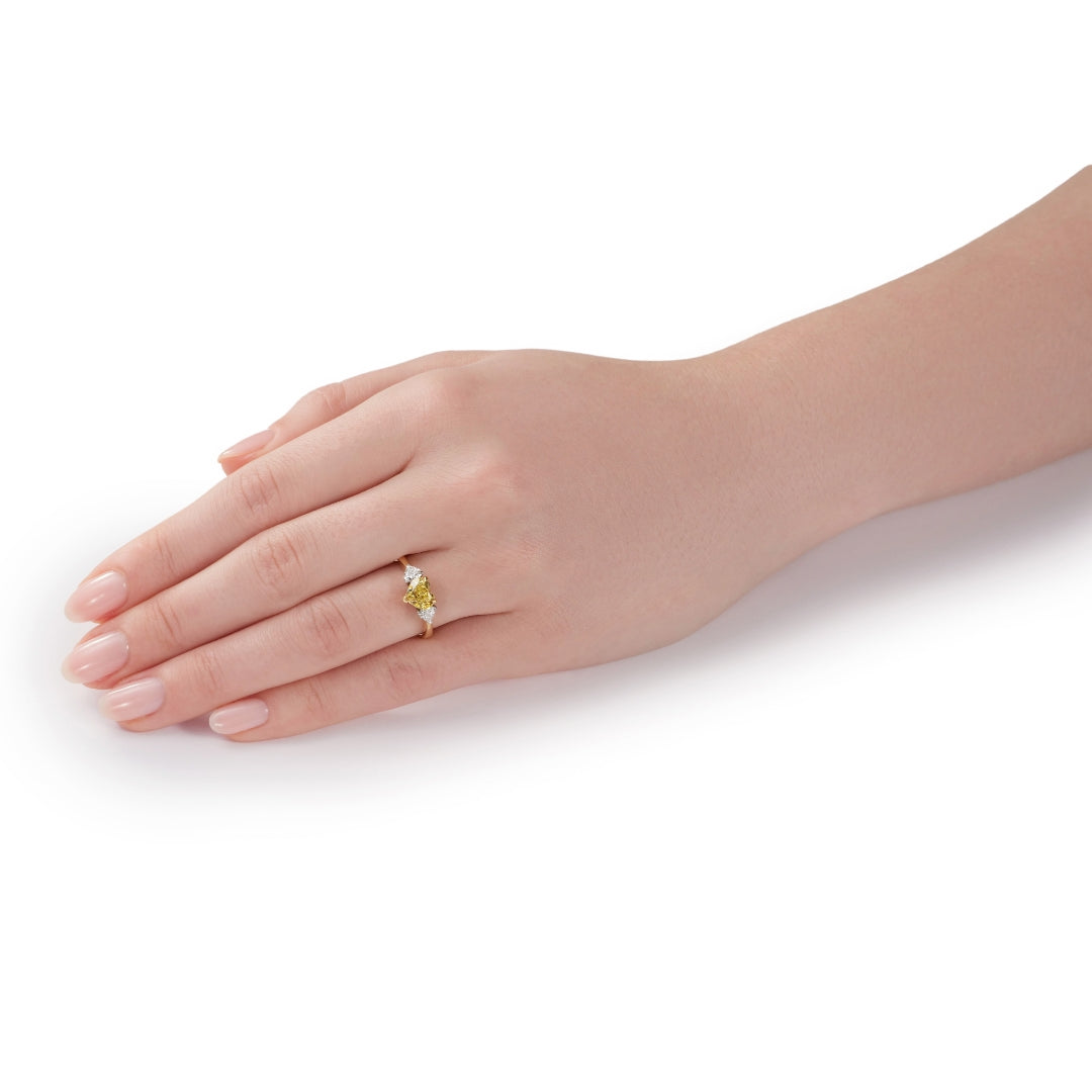 1.41cts Yellow and White Heart Shape Diamond Three Stone Ring