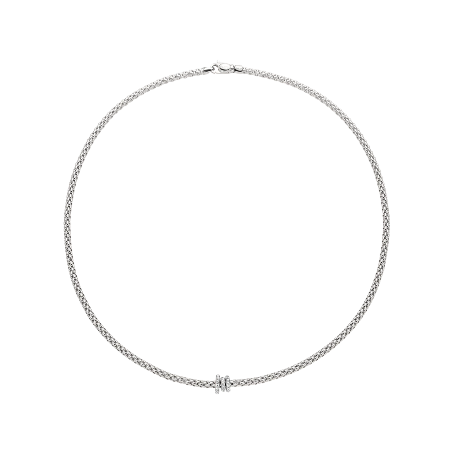 Prima Flex'It 18ct White Gold Necklace With Three Pavé Diamond Rondels