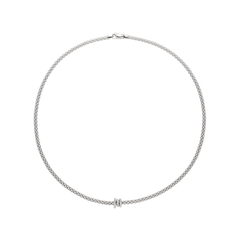 Prima Flex'It 18ct White Gold Necklace With Three Pavé Diamond Rondels
