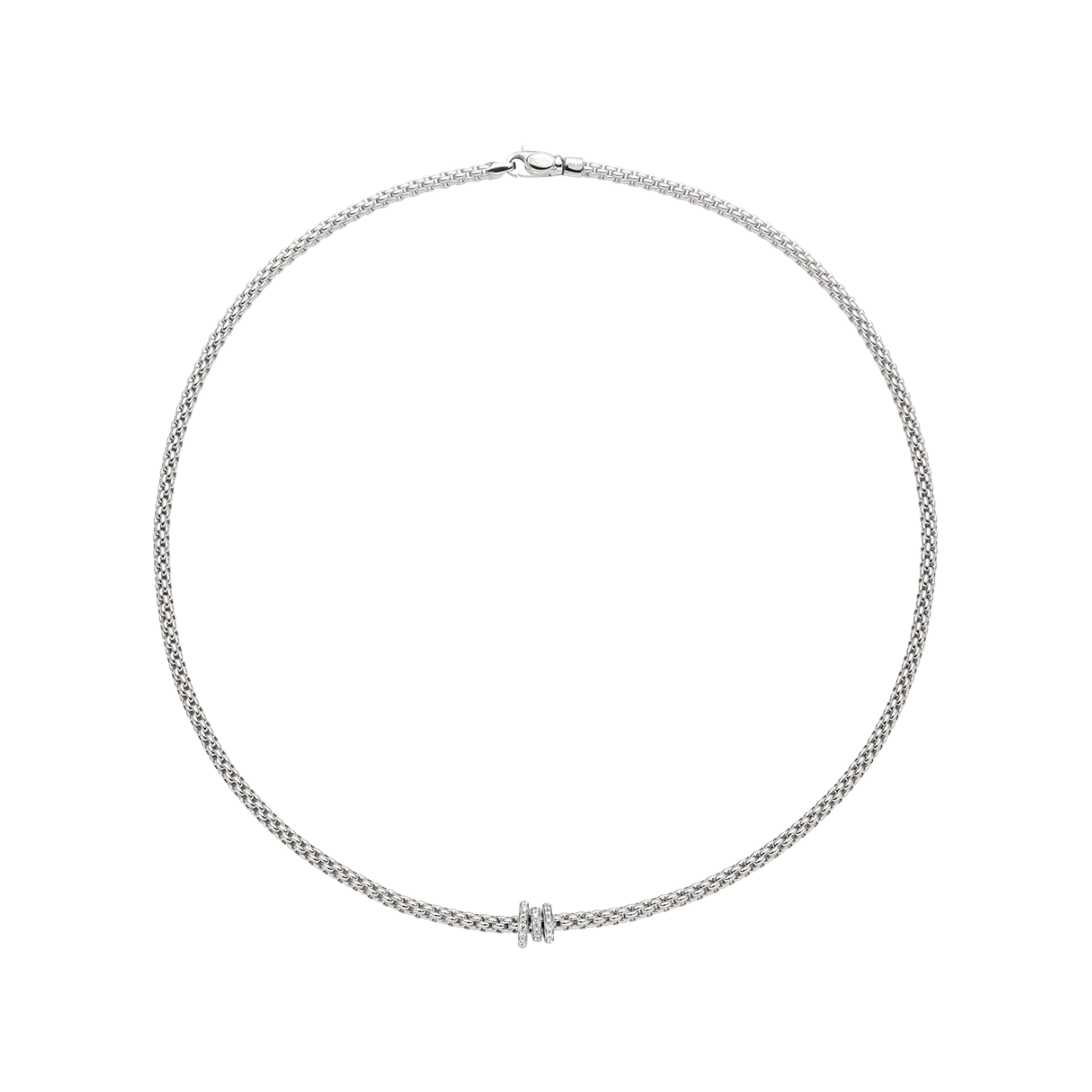 Prima Flex'It 18ct White Gold Necklace With Three Pavé Diamond Rondels