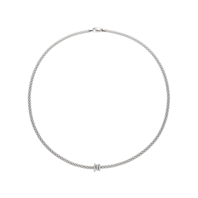 Prima Flex'It 18ct White Gold Necklace With Three Pavé Diamond Rondels