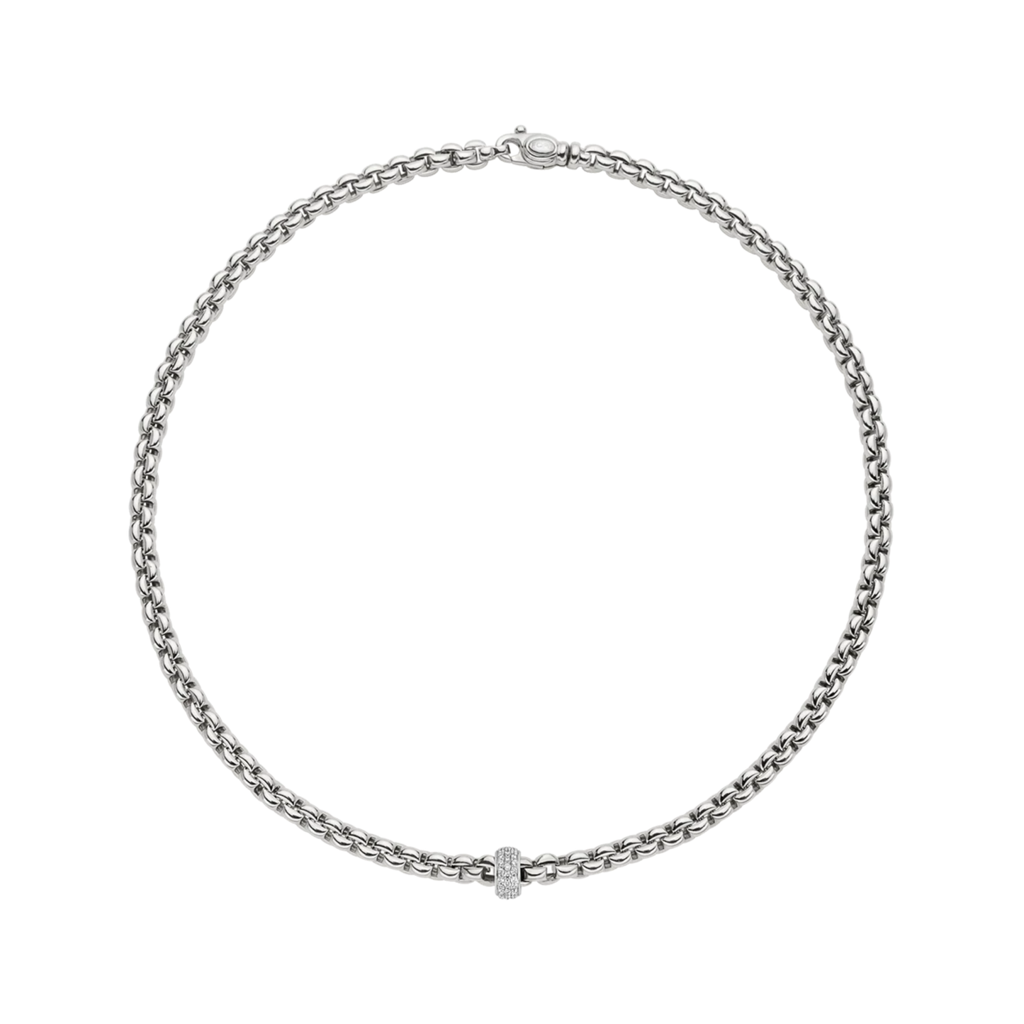Eka Flex'It 18ct White Gold Necklace With A Pavé Diamond Rondel