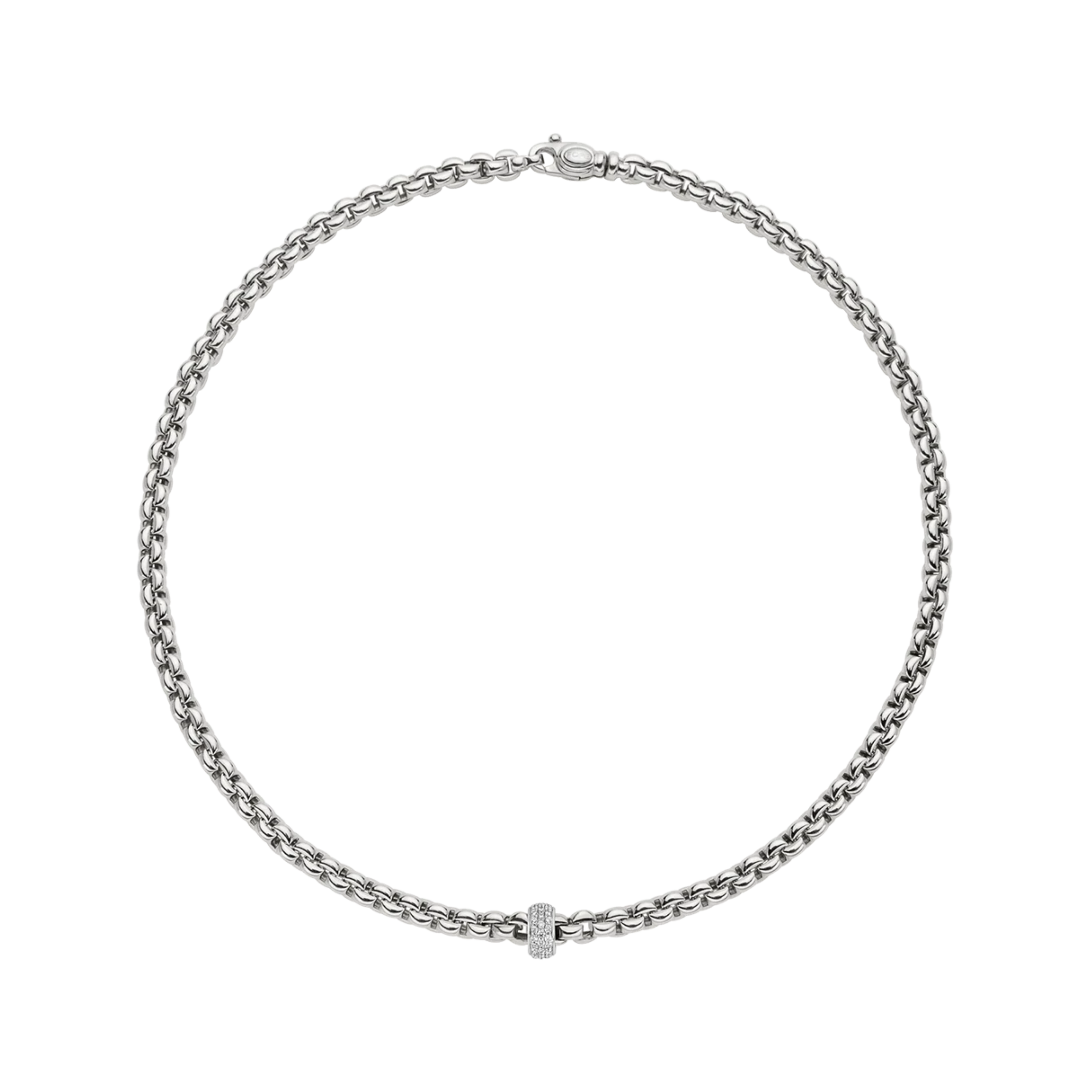 Eka Flex'It 18ct White Gold Necklace With A Pavé Diamond Rondel