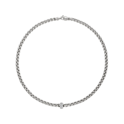 Eka Flex'It 18ct White Gold Necklace With A Pavé Diamond Rondel