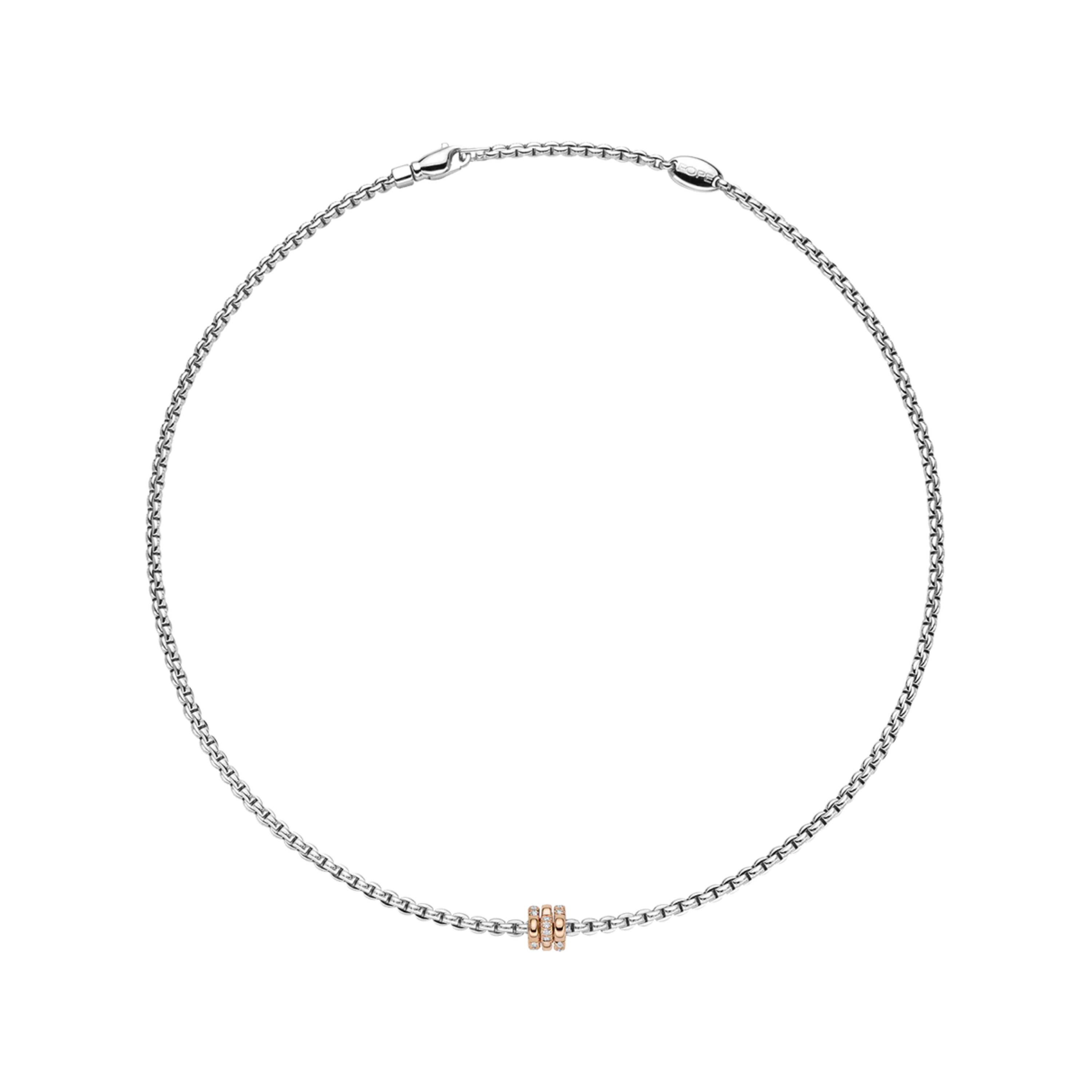 Eka Flex'It 18ct White Gold Necklet With Three Pavé Diamond Rondels