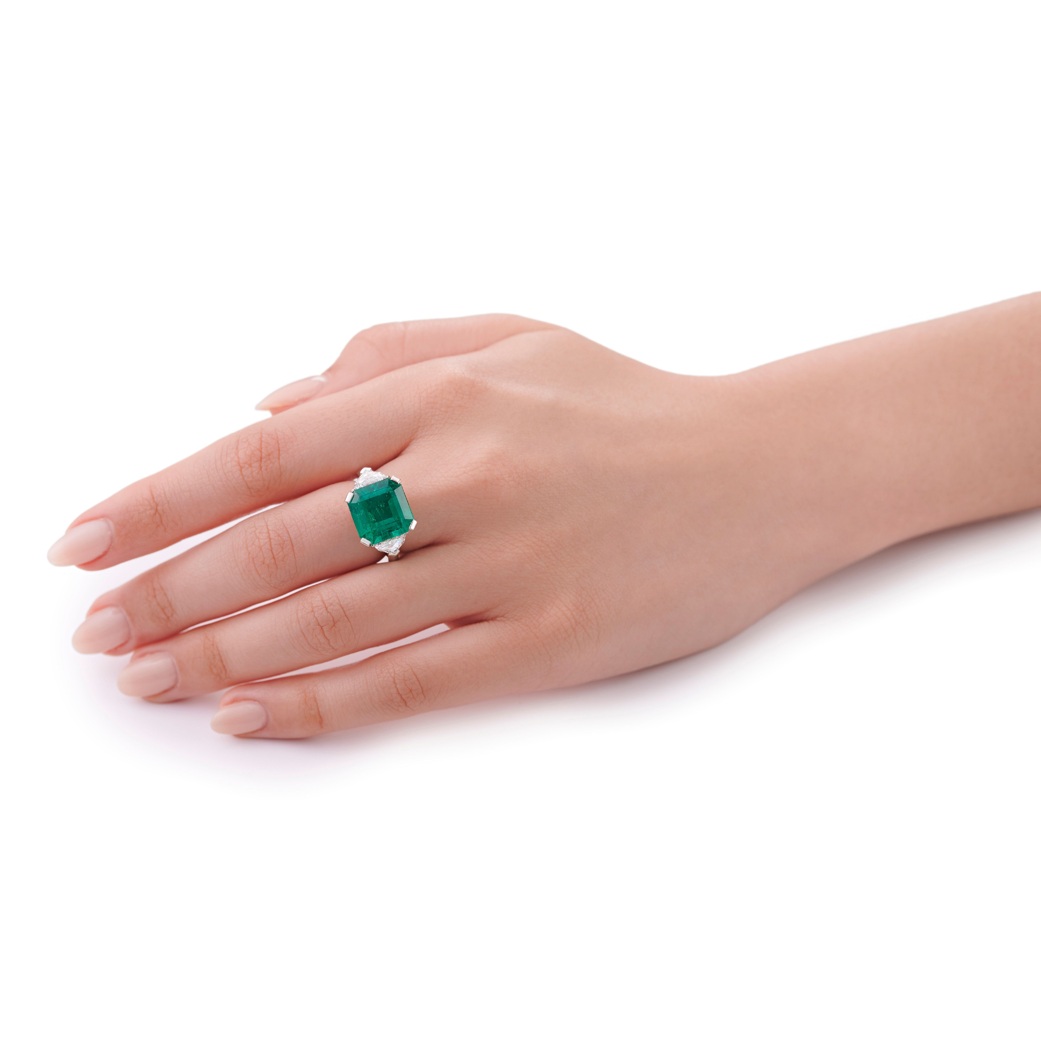 Octagon Natural Emerald and Shield Cut Diamond Ring